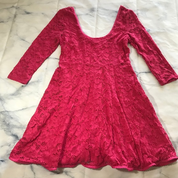 Free People Dresses & Skirts - Free People Hot Pink Lace Rose Garden Dress